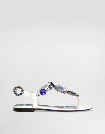 Dolce & Gabbana Patent leather thong sandals with embroidery White CQ0294AB871