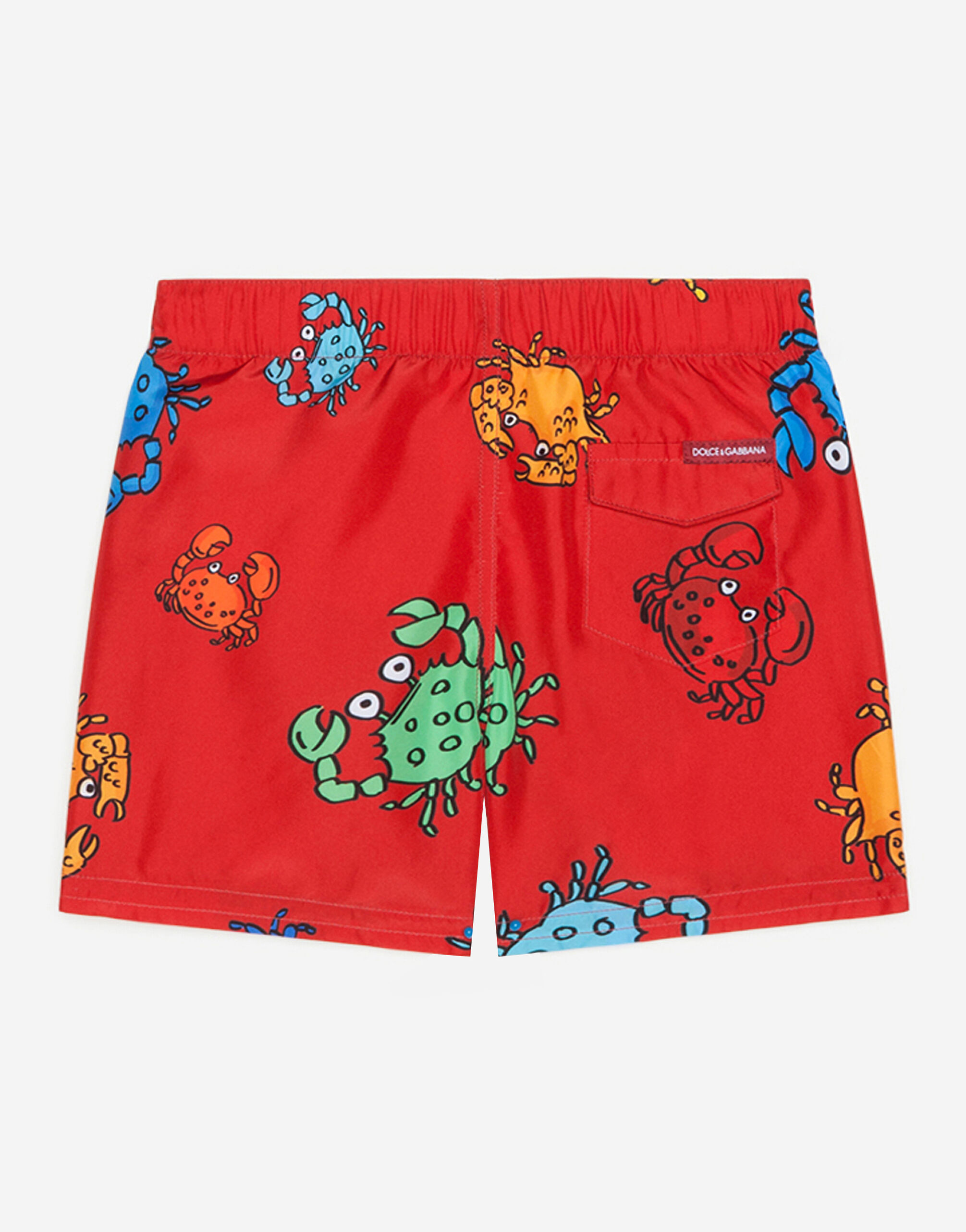 Nylon swimming trunks with crab print