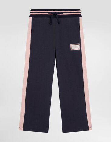 Dolce & Gabbana Fleece palazzo pants with logo Blue L5JPE2G7NNW