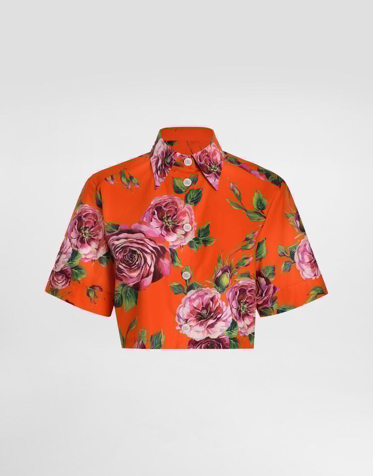 Dolce & Gabbana قميص قطني قصير بطبعة وردة عتيقة مطبعة F5Q20THS5TI