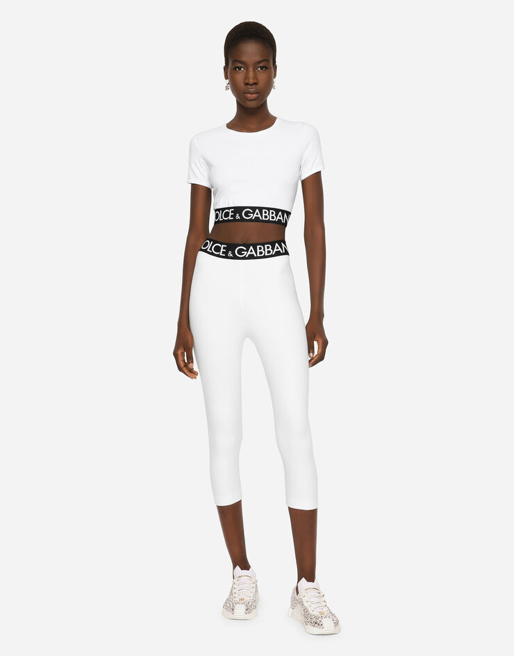 Dolce & Gabbana Cropped jersey T-shirt with branded elastic White F8N50TFUEEY