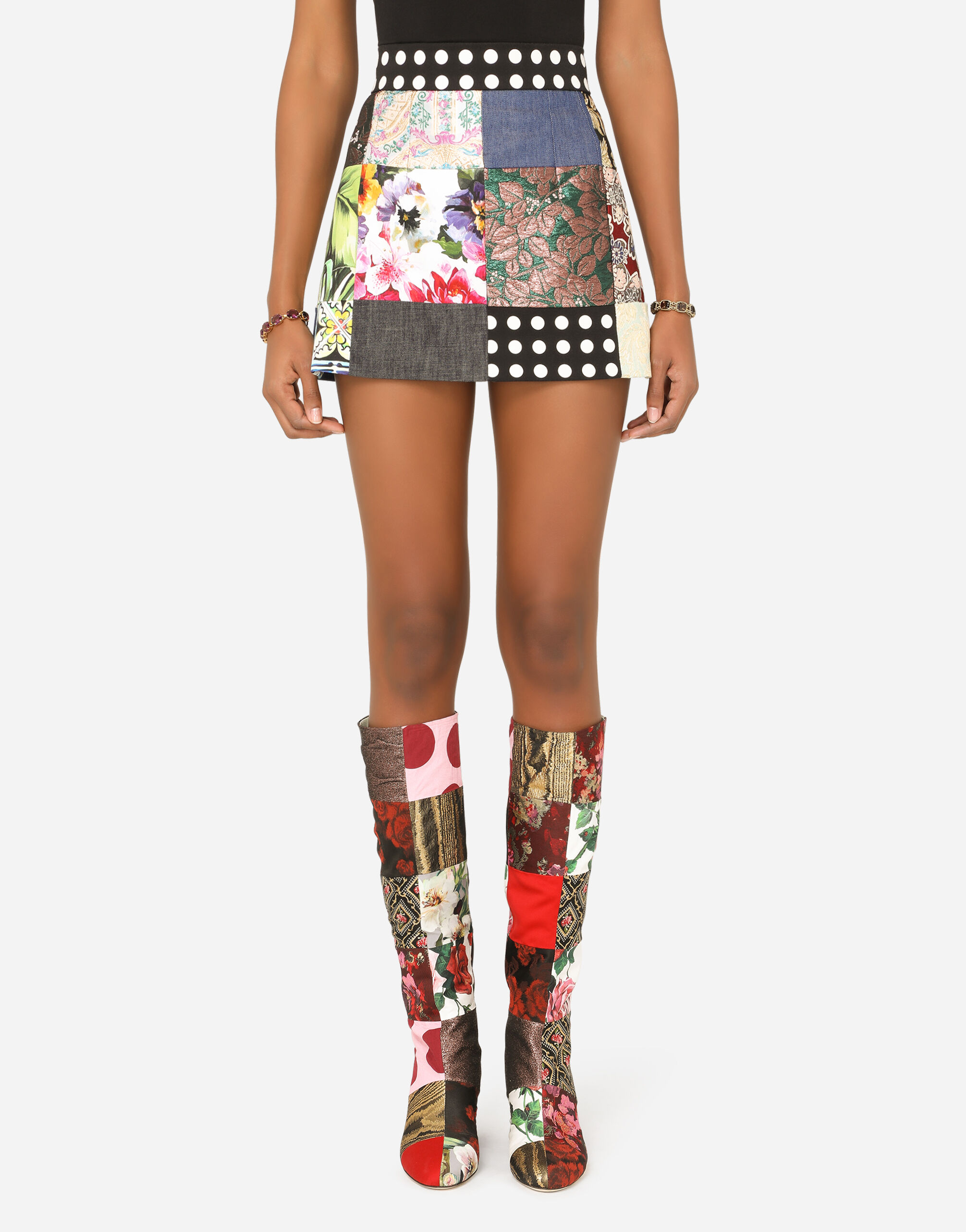 DOLCE&GABBANA パッチワークスカート Dolce&Gabbana】パッチワーク柄 スカート コットン ギャザー