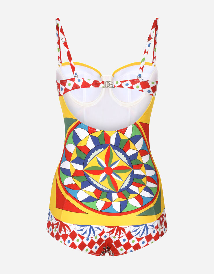 Dolce & Gabbana Carretto-print balconette one-piece swimsuit красный O9A13JONN72