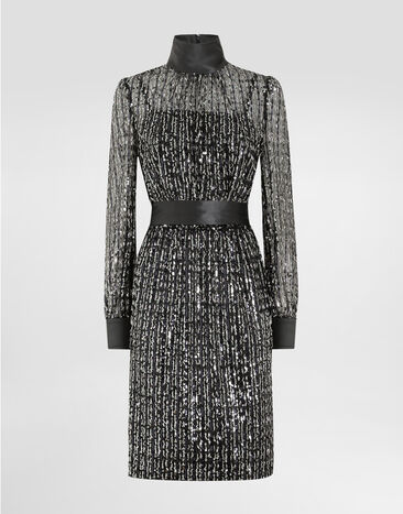 Dolce & Gabbana Vestido midi con bordado a rayas verticales de lentejuelas Negro F6TJYTFLSKB