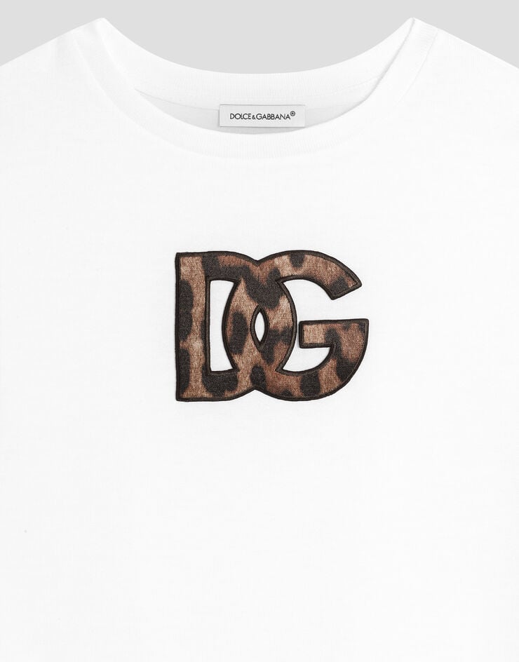 Dolce & Gabbana Jersey t-shirt with leopard-print DG patch Dolce & Gabbana Jersey t-shirt with leopard-print DG patch White L5JTOXG7P0J