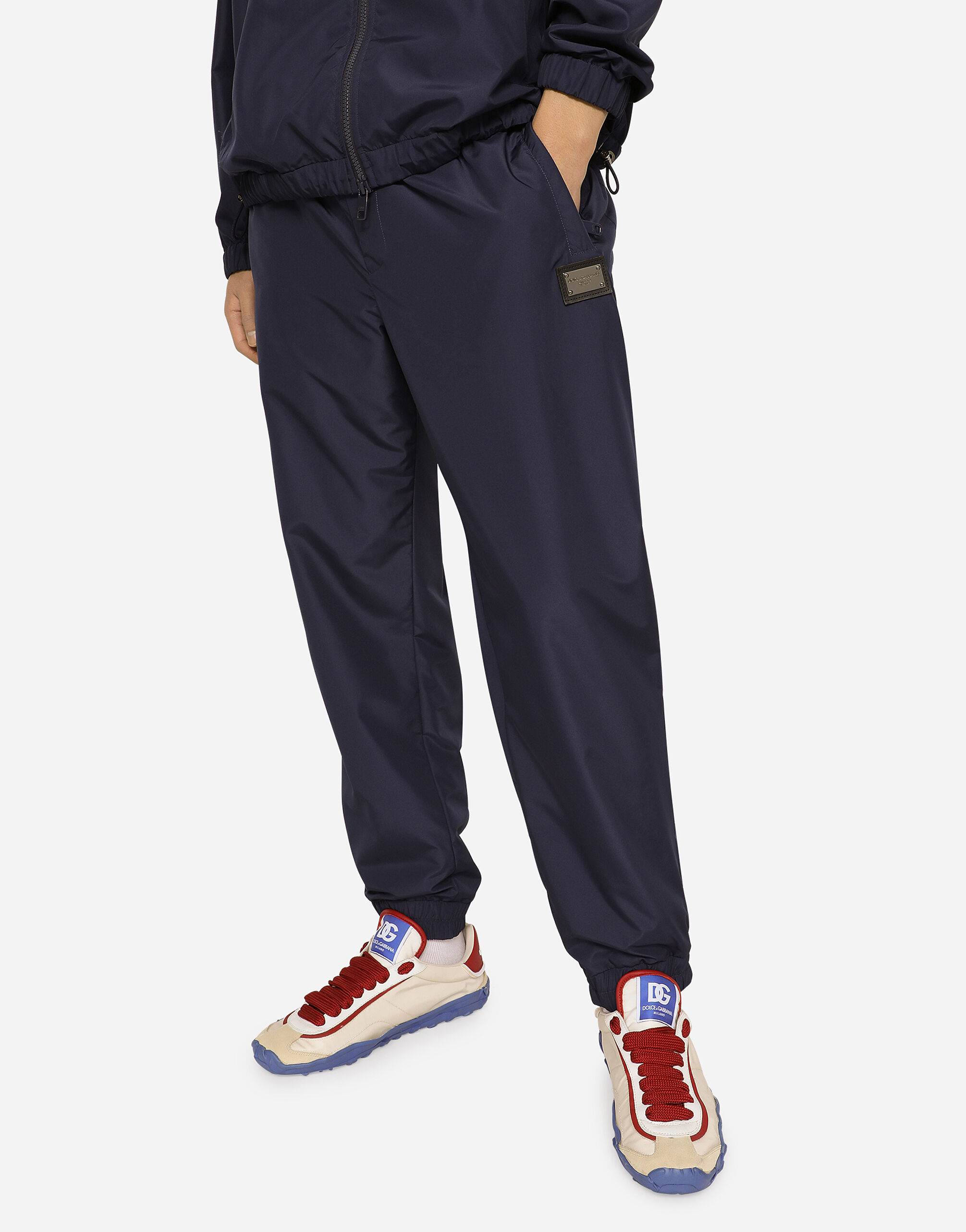 Nylon jogging pants with branded tag in Blue for Men Dolce Gabbana