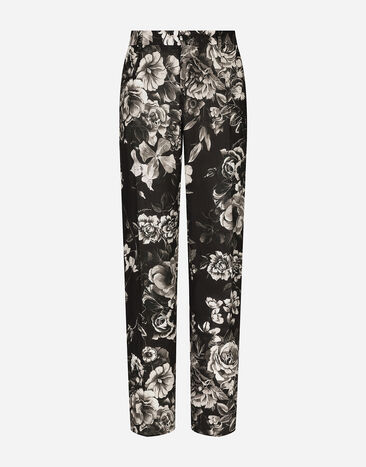 Dolce & Gabbana Klassische Hose aus Leinen mit Blumenprint Drucken GVRMATHI1SV