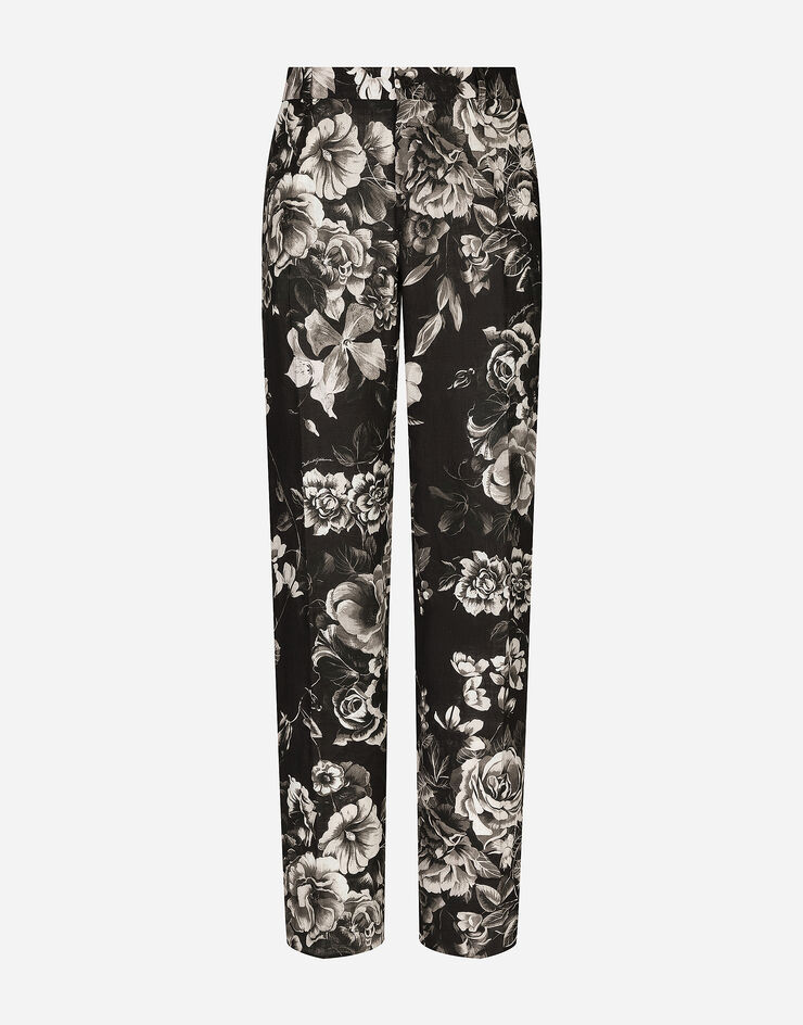 Dolce & Gabbana Pantalón clásico de lino con estampado de flores Imprima GP0D6TFS4HS