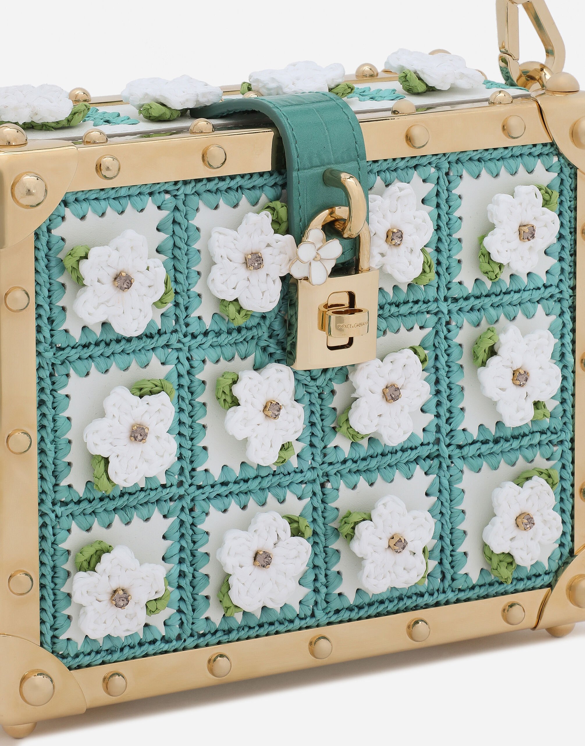 Calfskin and raffia crochet Dolce Box bag