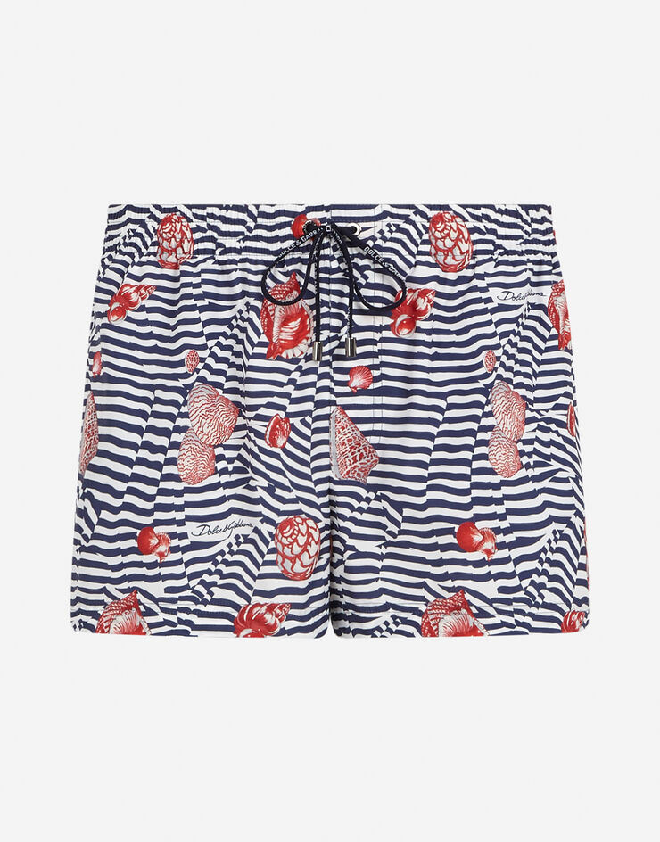 Dolce & Gabbana Short swimming trunks with shell print CREAM M4A06THSM2J