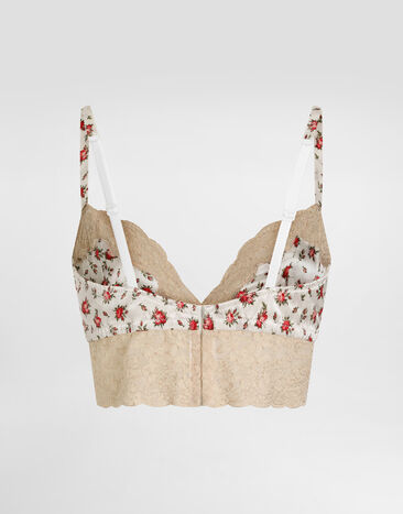Dolce & Gabbana Small rose-print satin and lace bra Multicolor O1C26TON0C6