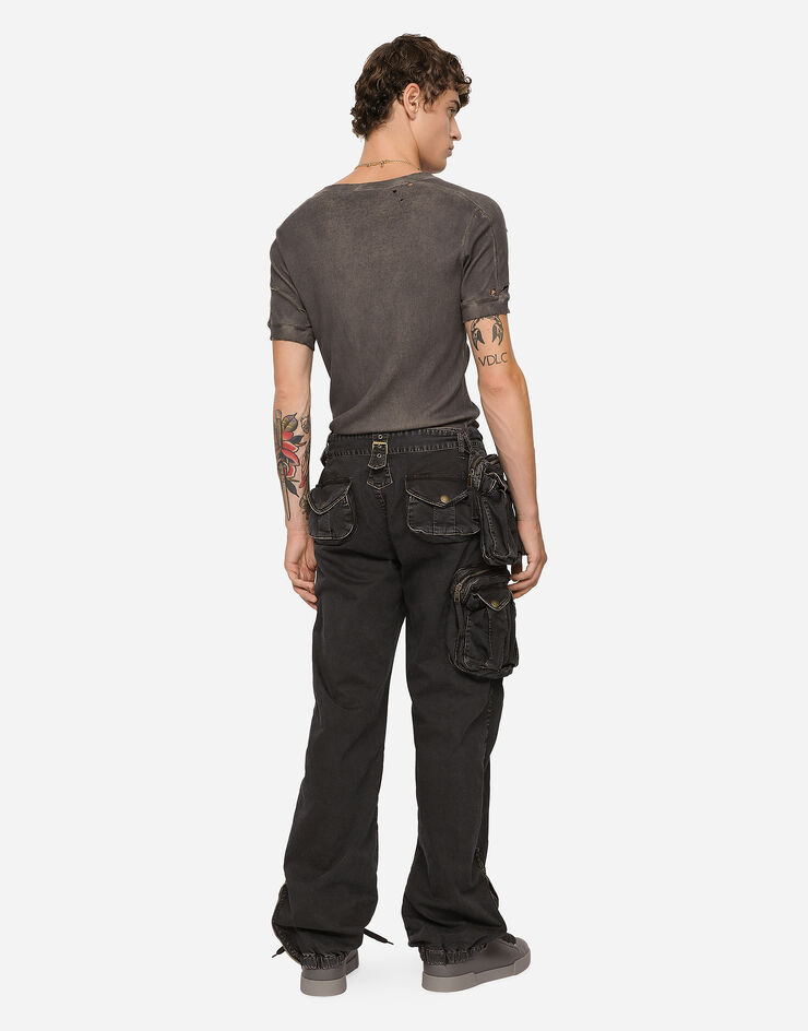 Dolce & Gabbana Pantalón de algodón con cinturón y bolsillos oversize Negro GV0RETGG068
