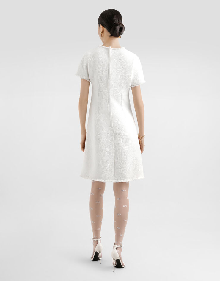 Dolce & Gabbana Raschel tweed midi dress with DG logo White F6ARVTGDCL1