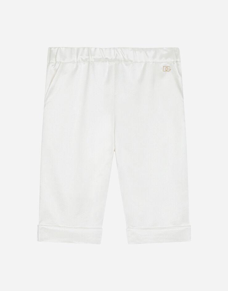 Dolce & Gabbana Silk duchesse pants with DG logo White L13P99FU1A9