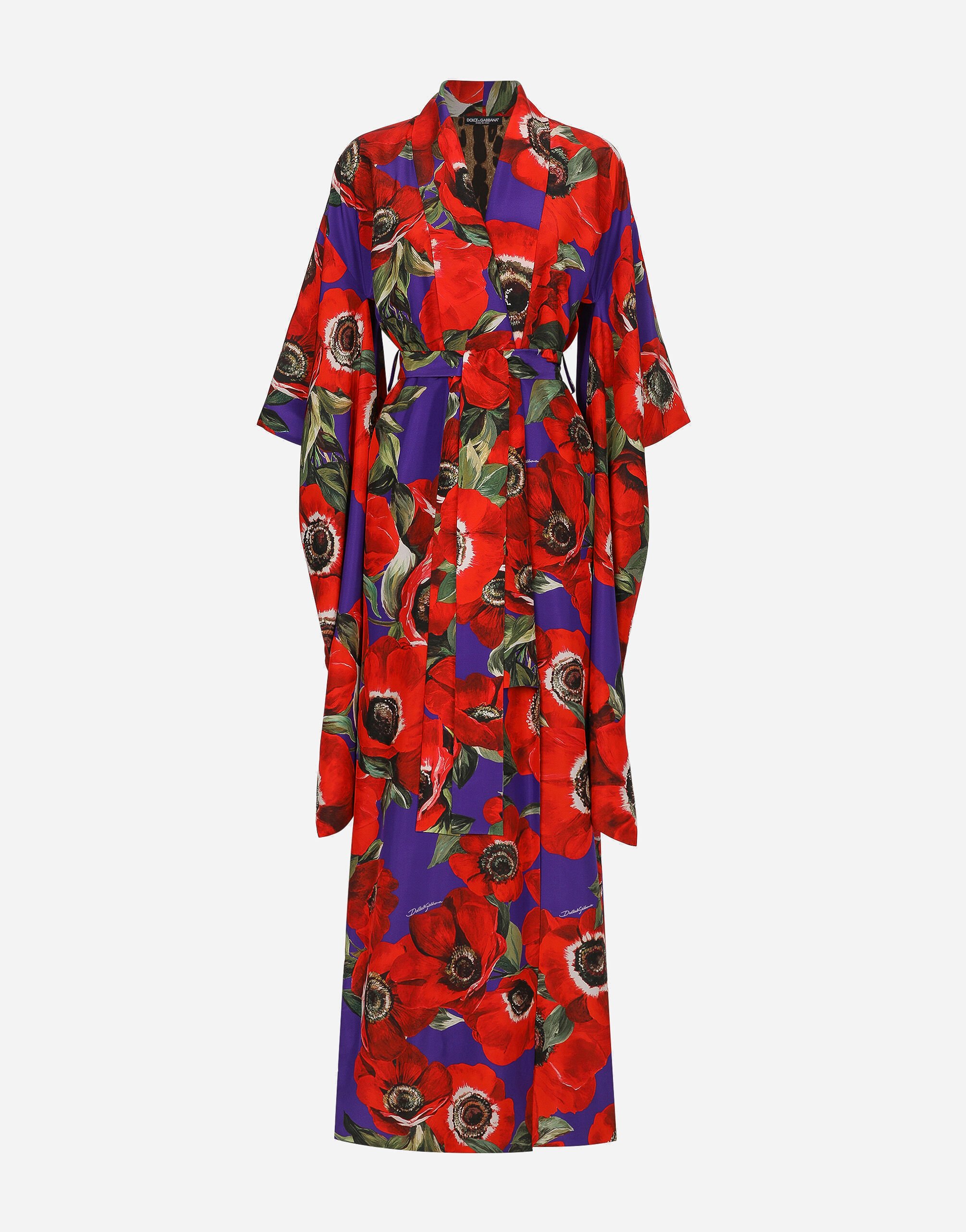 Dolce & Gabbana Kimono-Morgenrock aus Seide Anemonen-Blumenprint Print F6GAZTHS5Q0