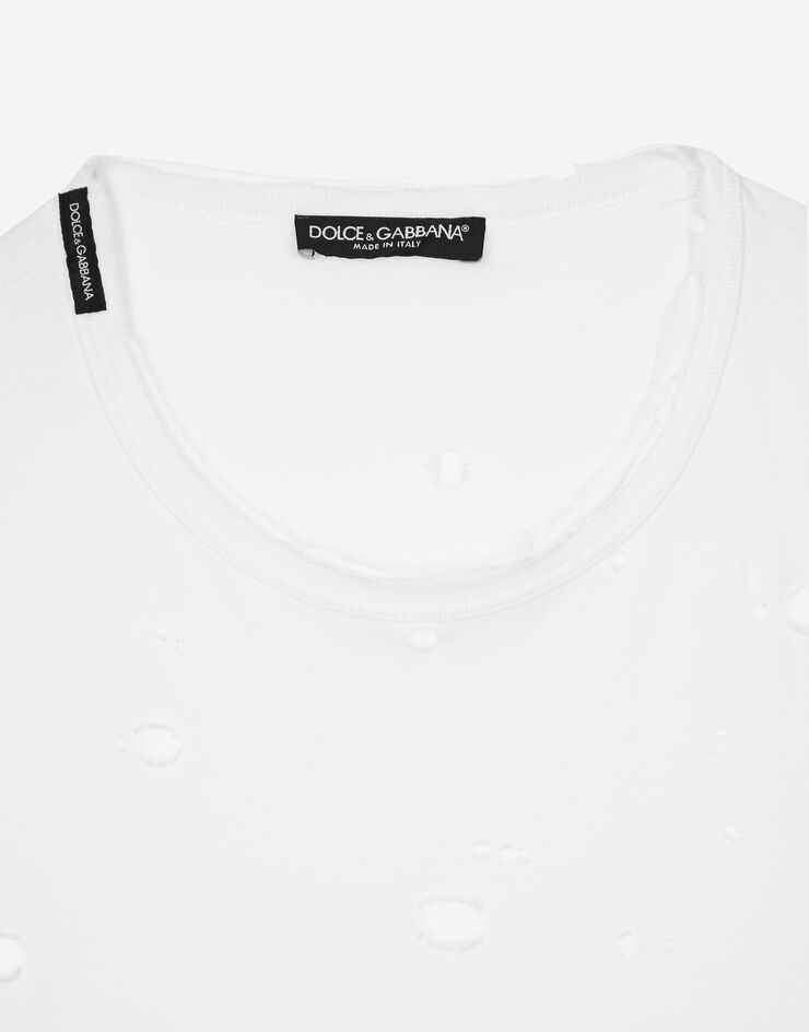 Dolce&Gabbana Cotton T-shirt with rips White G8QW6TG7JW1