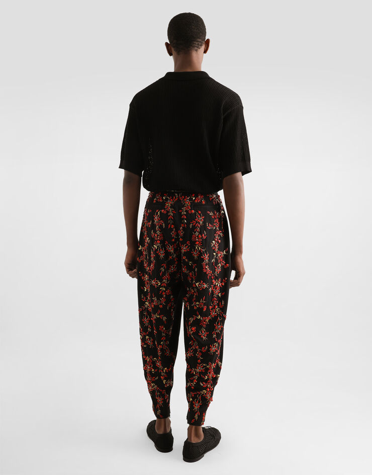 Dolce & Gabbana Cotton twill pants with coral embroidery Multicolor GP11RZGJ267