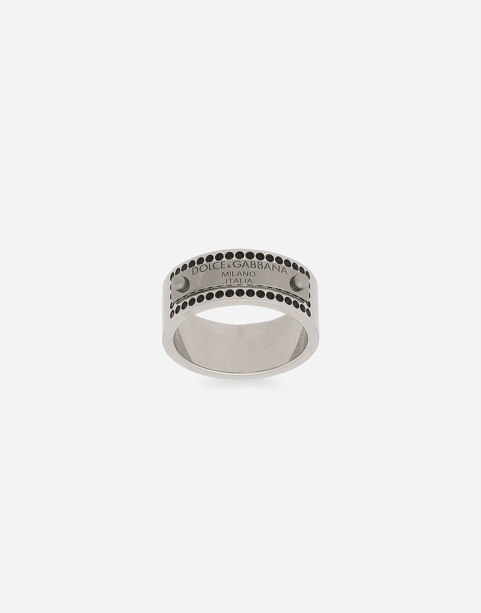 Rhinestone detailed tag ring in Grey for Men Dolce Gabbana