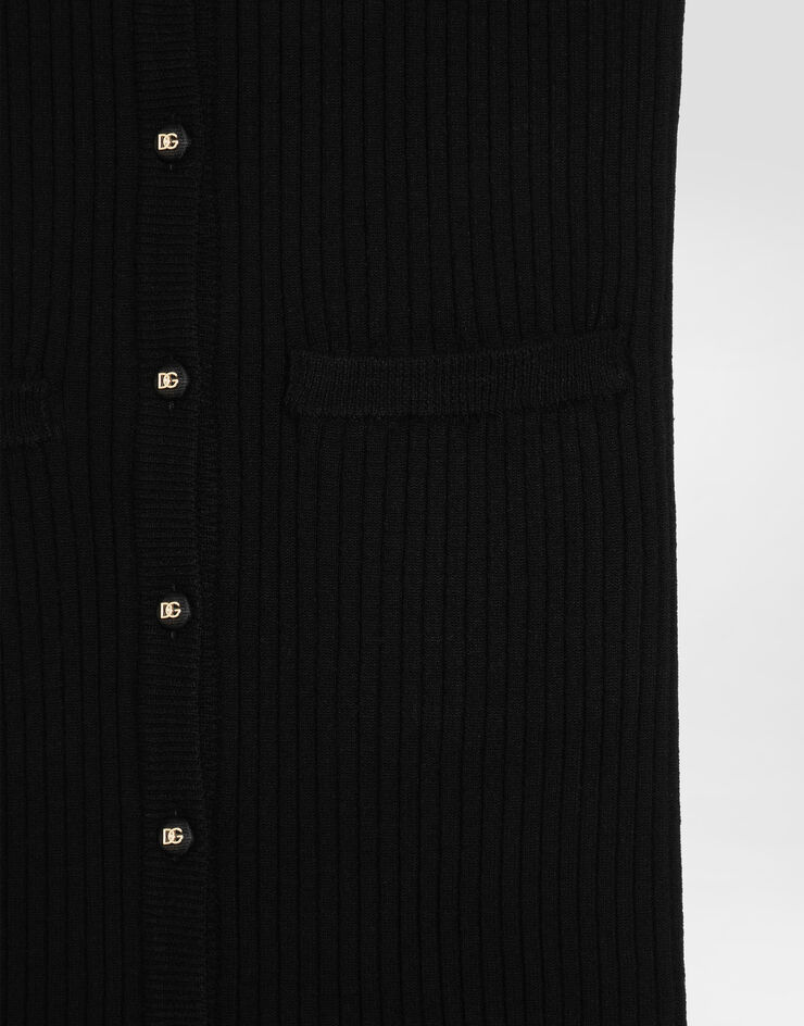 Dolce & Gabbana Langer gerippter Wollcardigan Schwarz FXV37TJCVXG