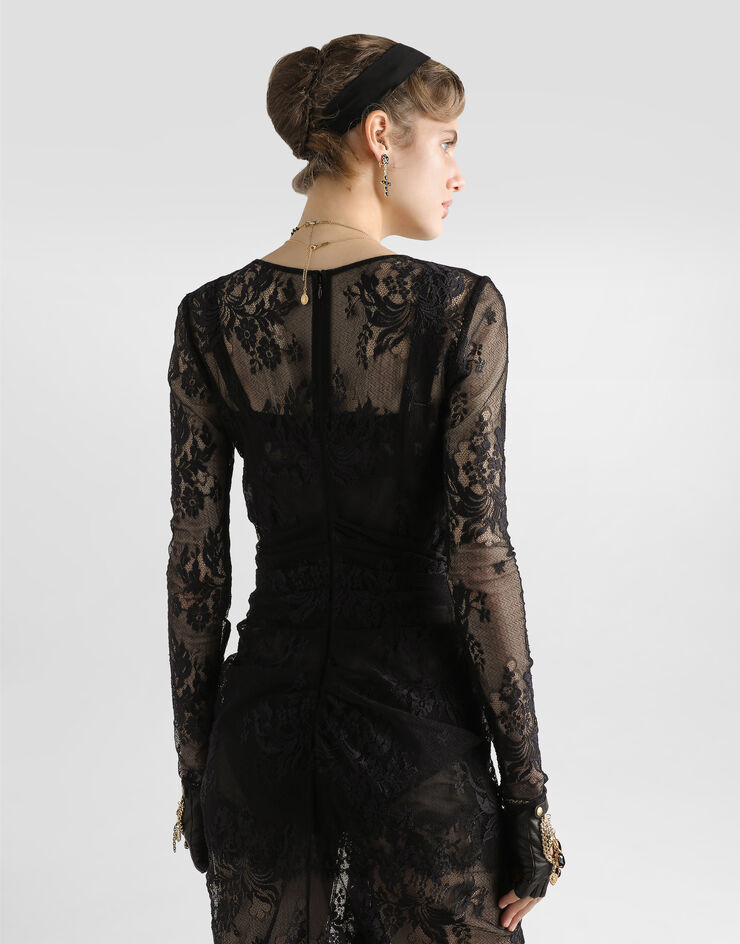 Dolce & Gabbana Vestido de encaje floral Negro F6TOITFLUCP
