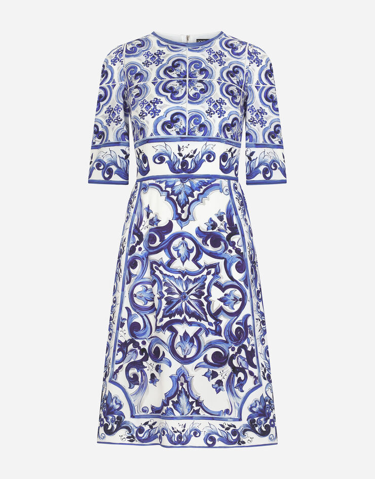 Dolce & Gabbana Majolica-print charmeuse midi dress Multicolor F6ADSTHPABL