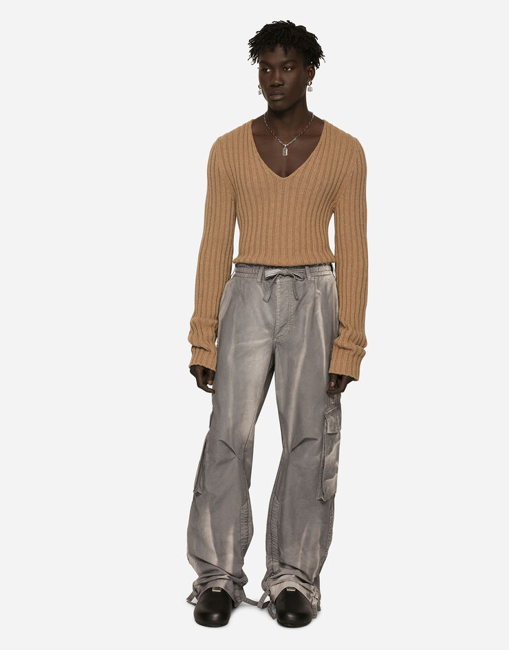 Dolce&Gabbana Ribbed camel V-neck sweater Beige GXR06TJCVH1