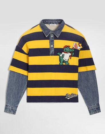 Dolce & Gabbana Striped cotton polo shirt with patch  L4JTKOG7QK7