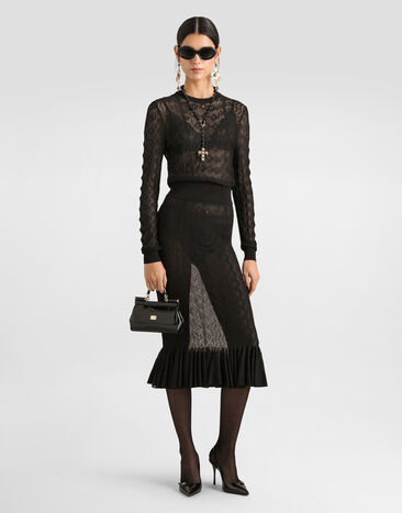 Dolce & Gabbana Lace-stitch knit skirt Black FXO56TJBMP8
