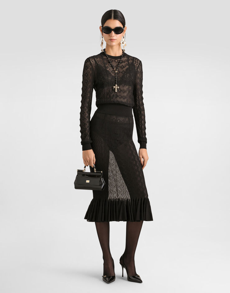 Dolce & Gabbana Lace-stitch knit skirt Black FXO56TJBMP8