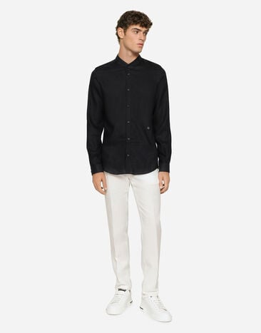 Dolce & Gabbana Camisa Martini de lino con DG Hardware Azul G5KC5TGG866