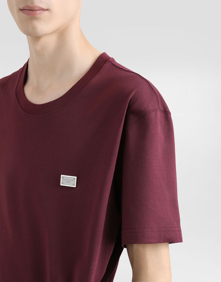Dolce & Gabbana Camiseta de algodón con placa Burdeos G8RN8TG7N7A