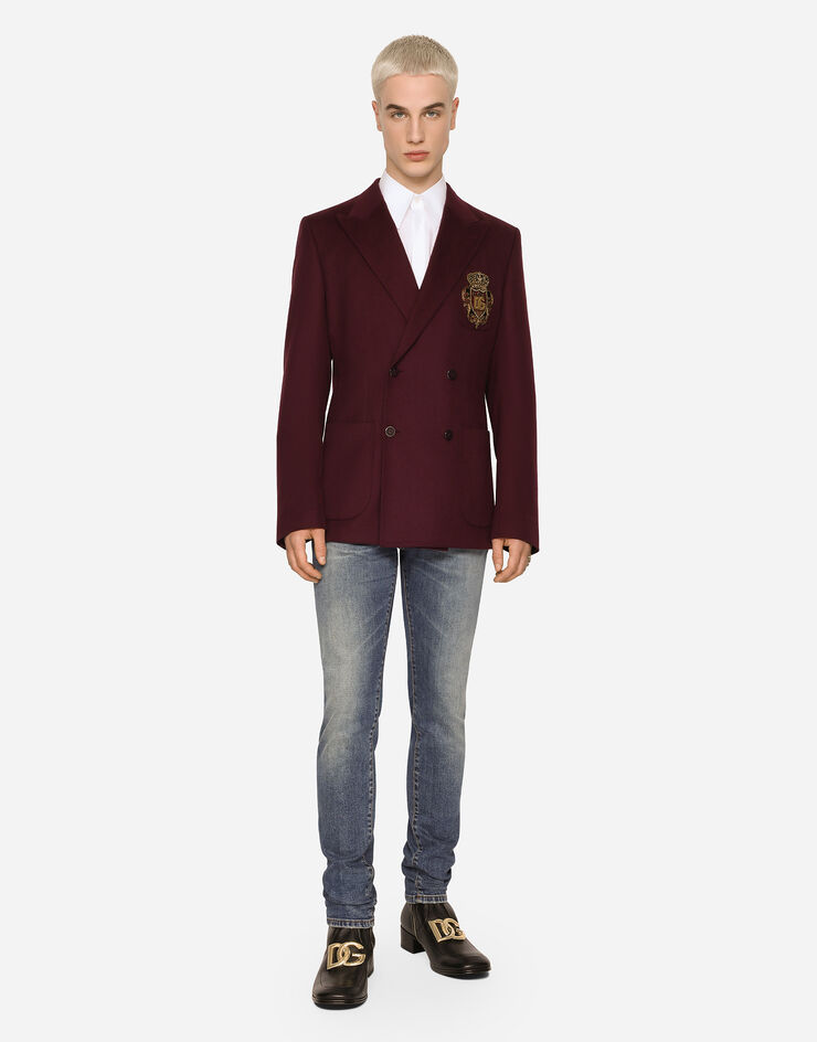 Dolce&Gabbana Double-breasted wool and cashmere jacket with DG patch Multicolor G2NZ2ZGG696