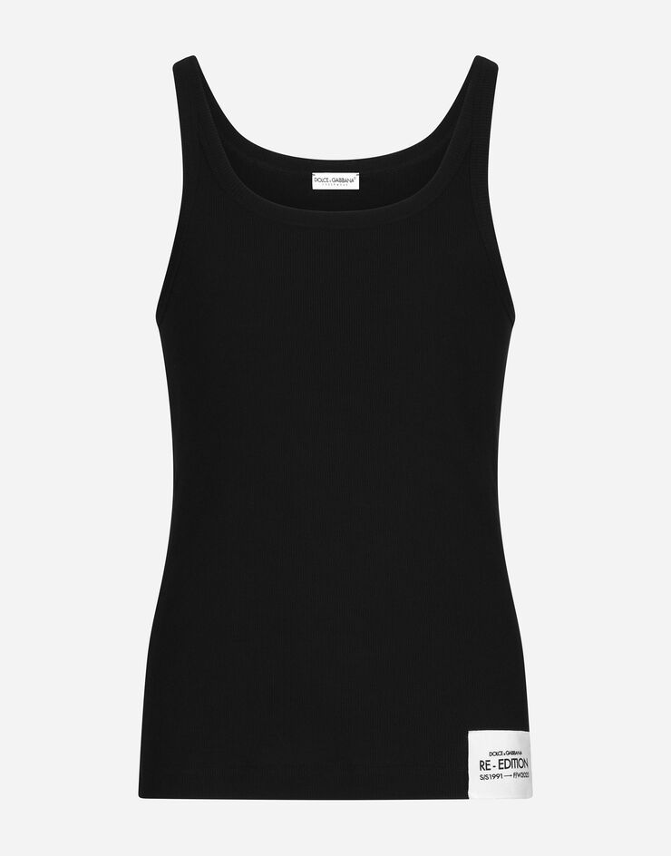 Dolce & Gabbana Camiseta sin mangas de algodón acanalado Noir M8E98JONO02