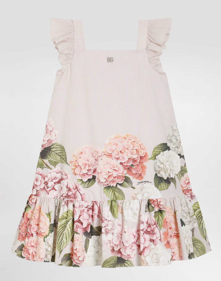 Dolce & Gabbana Hydrangea-print striped cotton canvas dress Multicolor L54DN6FI5NR