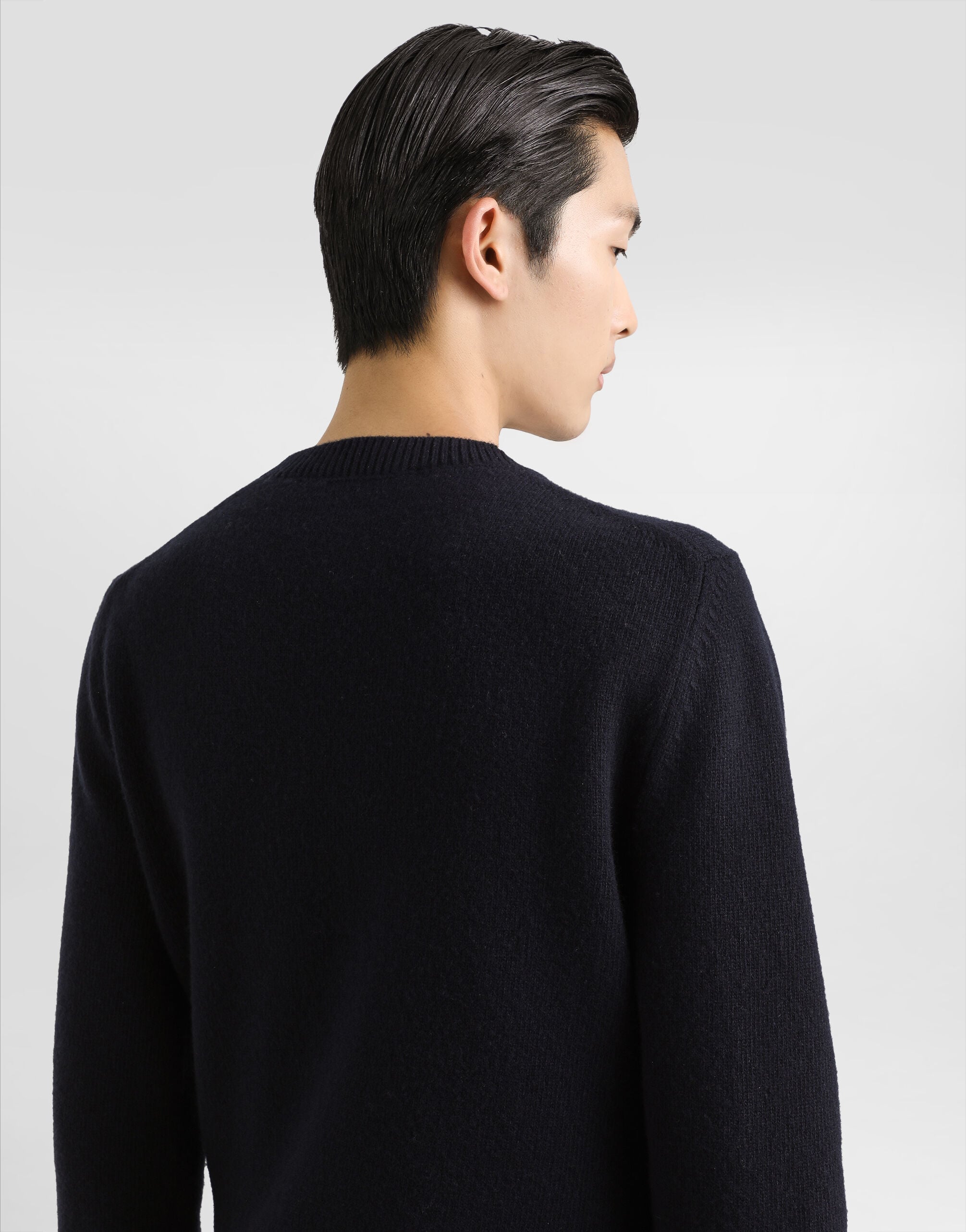 DOLCE&GABBANA メンズリブニット Wool round-neck sweater with bejeweled buttons in Blue for Men