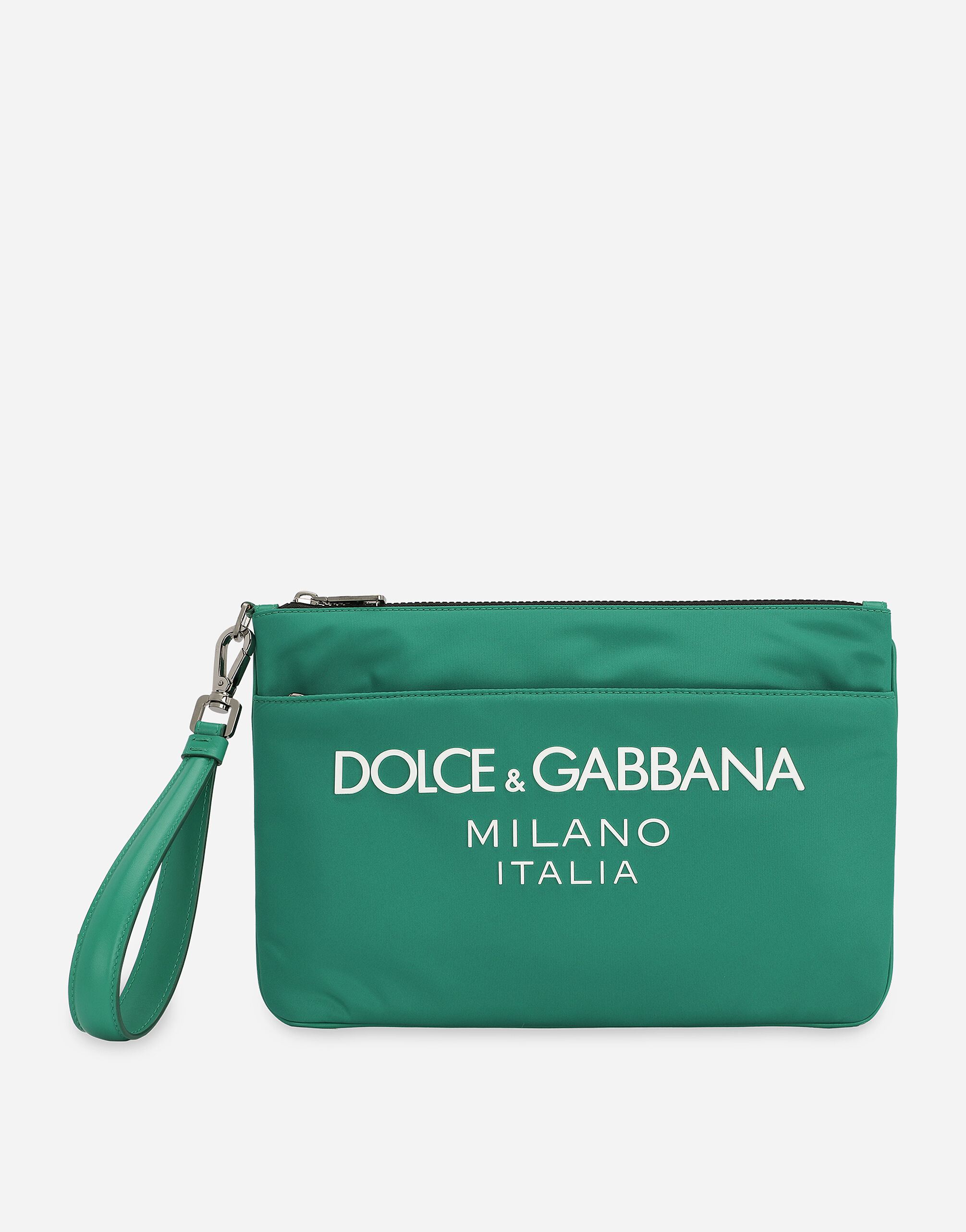 Dolce & Gabbana Nylon pouch with rubberized logo Brown BM2338A8034