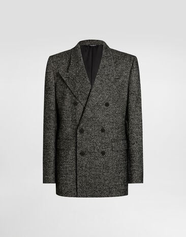 Dolce & Gabbana Zweireihige Jacke aus Wolle mit Fischgrätmuster Multicolor G2VT6TFCBAJ