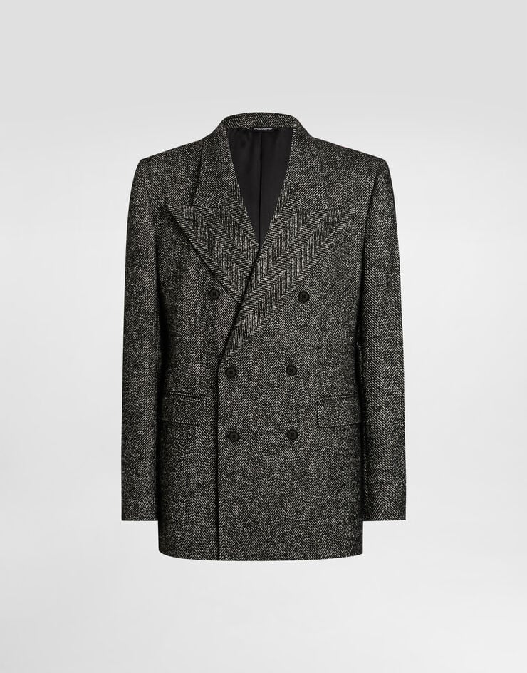 Dolce & Gabbana Zweireihige Jacke aus Wolle mit Fischgrätmuster Multicolor G2VT6TFCBAJ