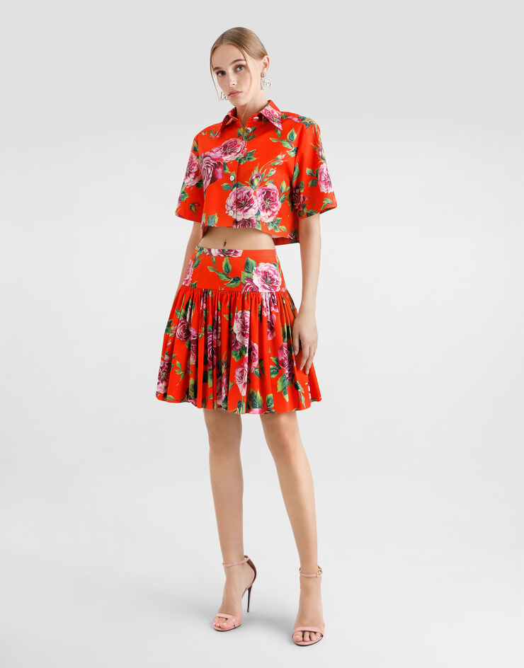 Dolce & Gabbana قميص قطني قصير بطبعة وردة عتيقة مطبعة F5Q20THS5TI