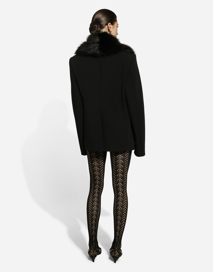 Dolce & Gabbana Jacke aus Wolle mit Kunstpelzkragen Schwarz F29ZXTFUBF1