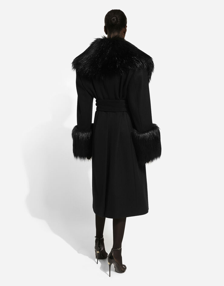 Dolce&Gabbana Mantel aus Wolle und Kaschmir mit Kunstfellkragen Schwarz F0C1ZTFU3QZ