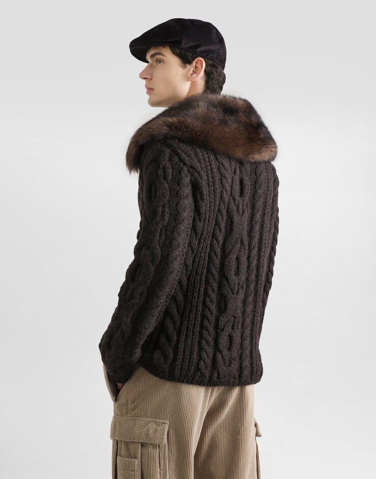 Dolce & Gabbana Wool pullover with fur collar Brown GXY47TJGMB5