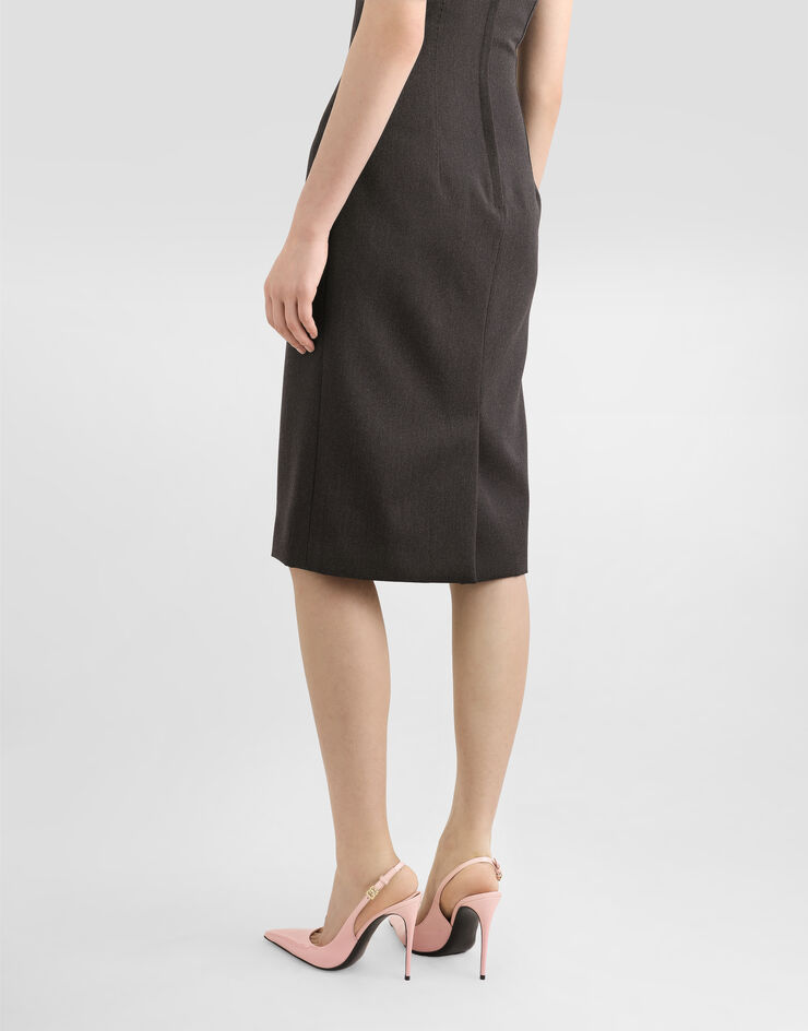 Dolce & Gabbana Longuette-Schlauchkleid aus Wollstoff Grau F6TKATFU287