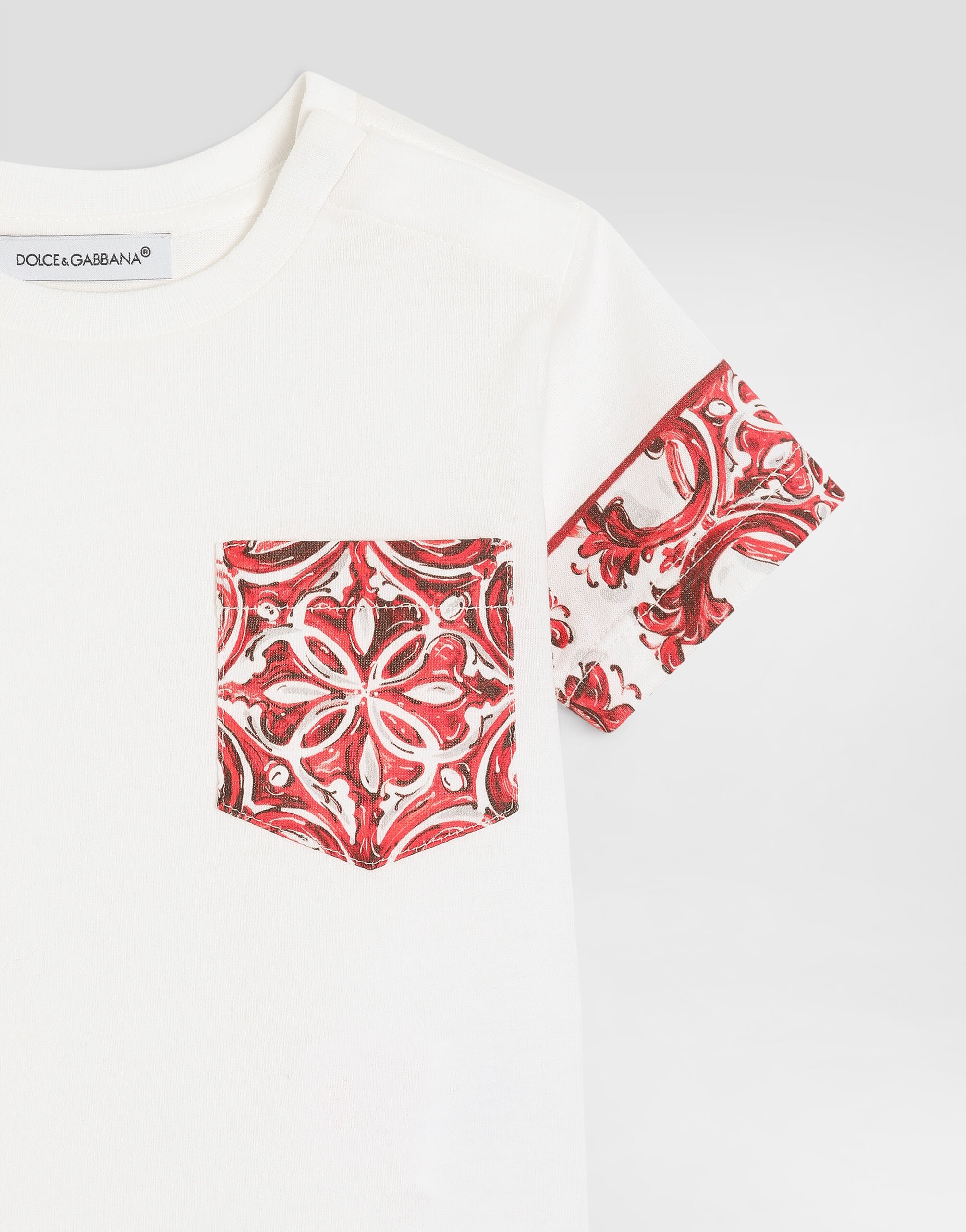 Majolica-print jersey t-shirt in White for Boys | Dolce&Gabbana®
