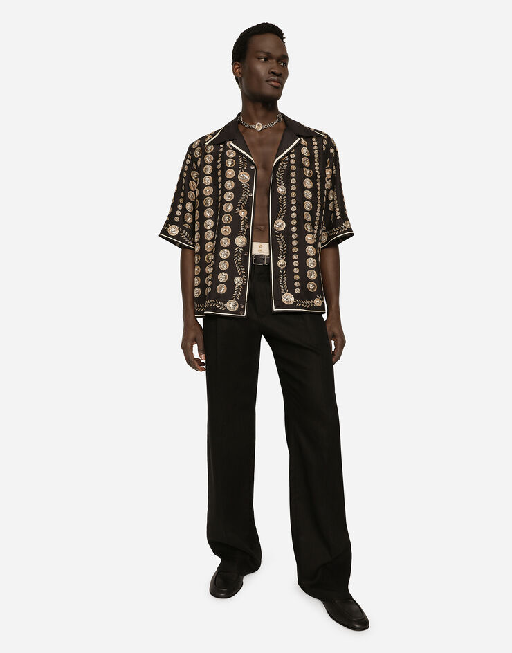 Dolce&Gabbana Coin print silk Hawaiian shirt Brown G5LC9THI1LQ