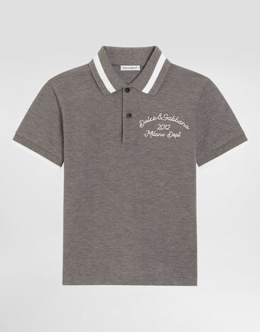 Dolce & Gabbana Piqué polo shirt with Dolce&Gabbana embroidery Grey L4JTGWG7PFM