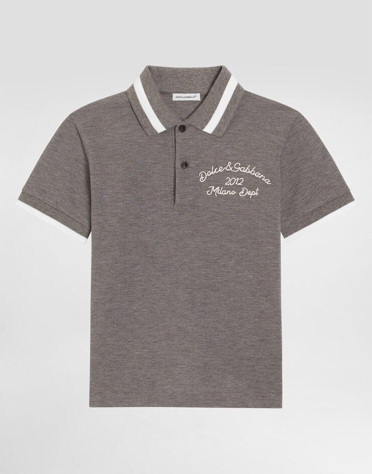 Dolce & Gabbana Piqué polo shirt with Dolce&Gabbana embroidery Grey L4JTGWG7PFM