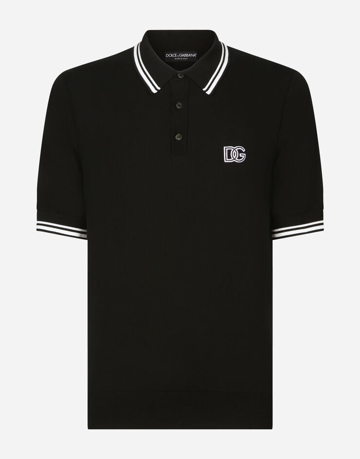 Short-sleeved polo-shirt with DG logo embroidery in Black for | Dolce ...