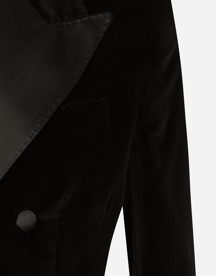 Dolce & Gabbana Chaqueta tipo esmoquin corta de botonadura doble de terciopelo Negro F291WTFUVG7