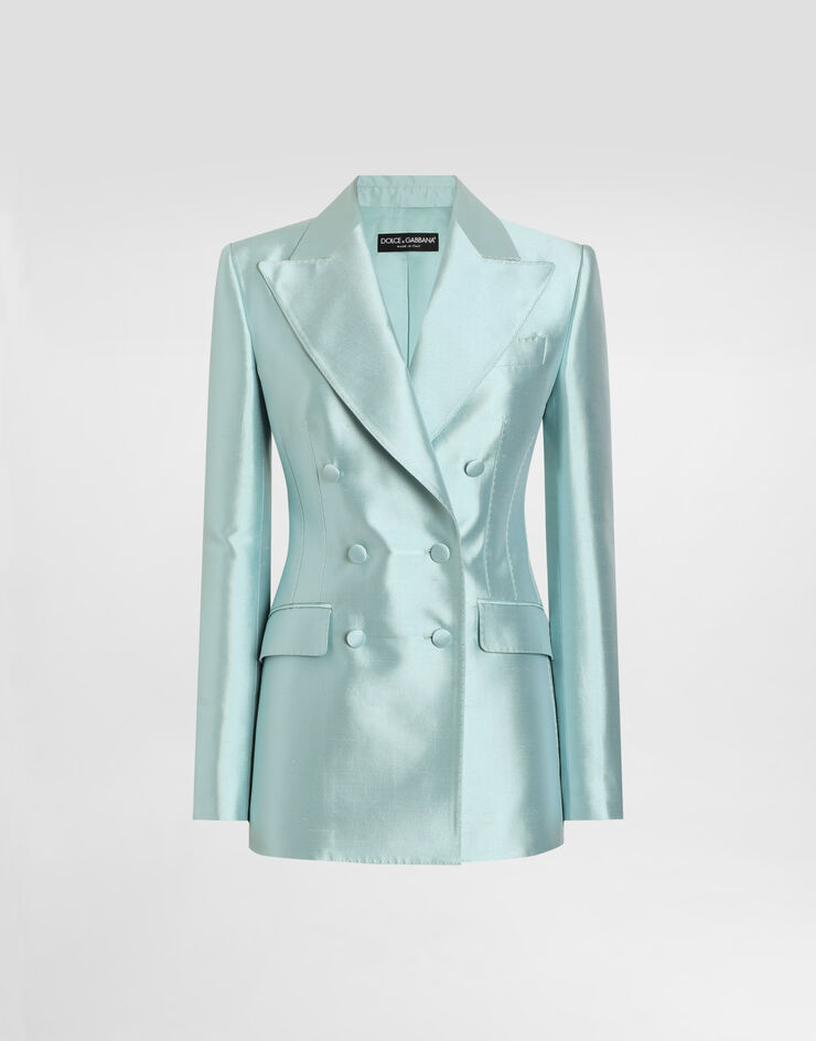 Dolce & Gabbana Double-breasted jacket in shantung silk Blue F29QFTFU1JK